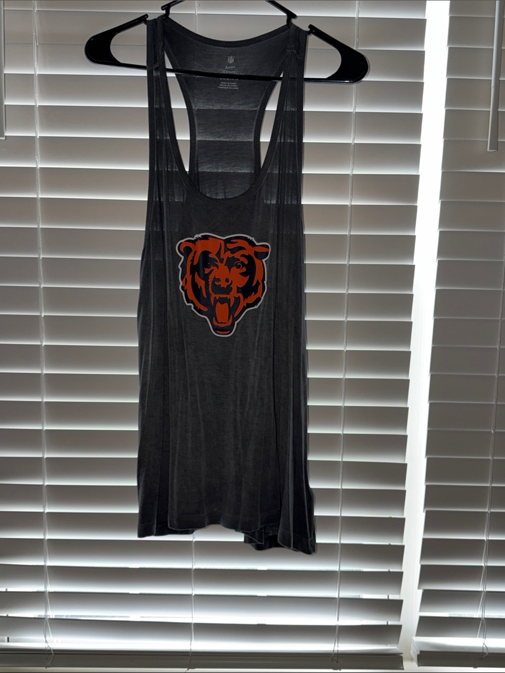 Chicago Bears Women's Gray Graphic Racerback Tank with Blue Orange Bears logo